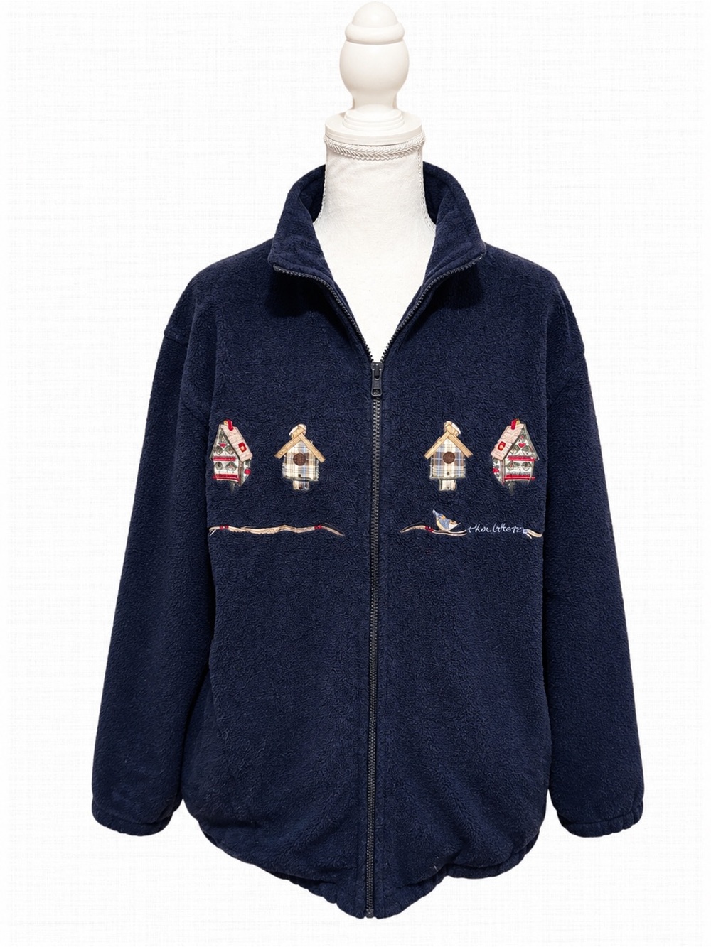 Vintage Northern Reflections Birdhouse Appliqué Navy Fleece Jacket Women’s M